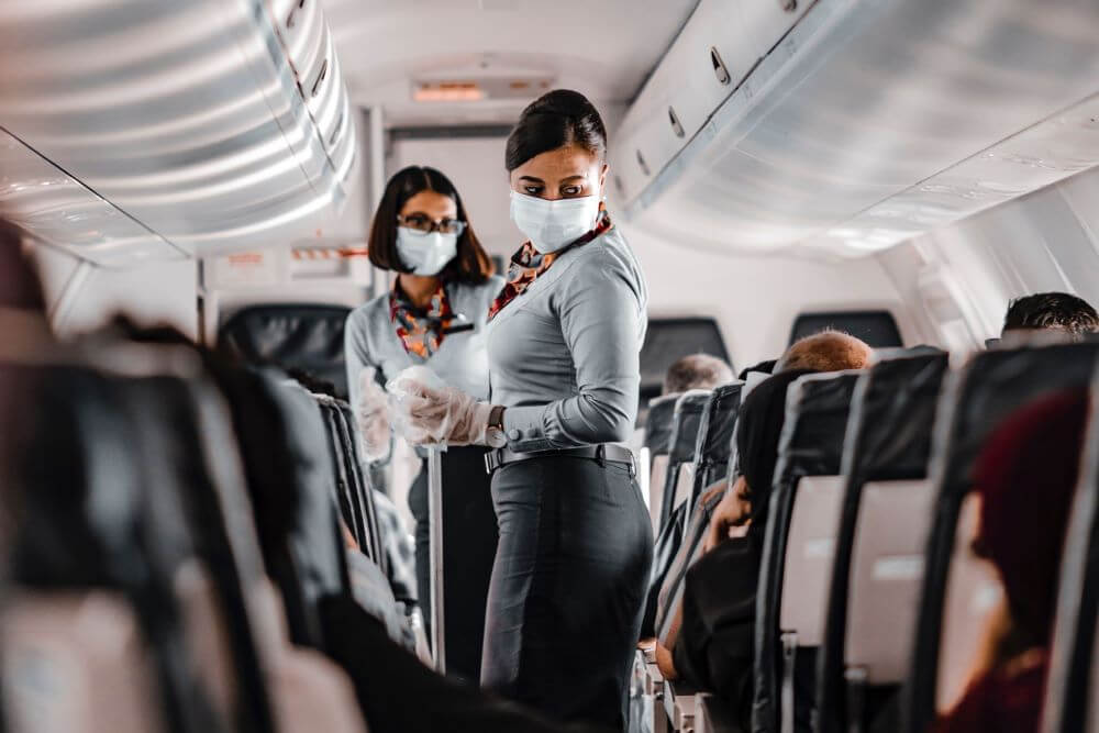 flight attendent with masks